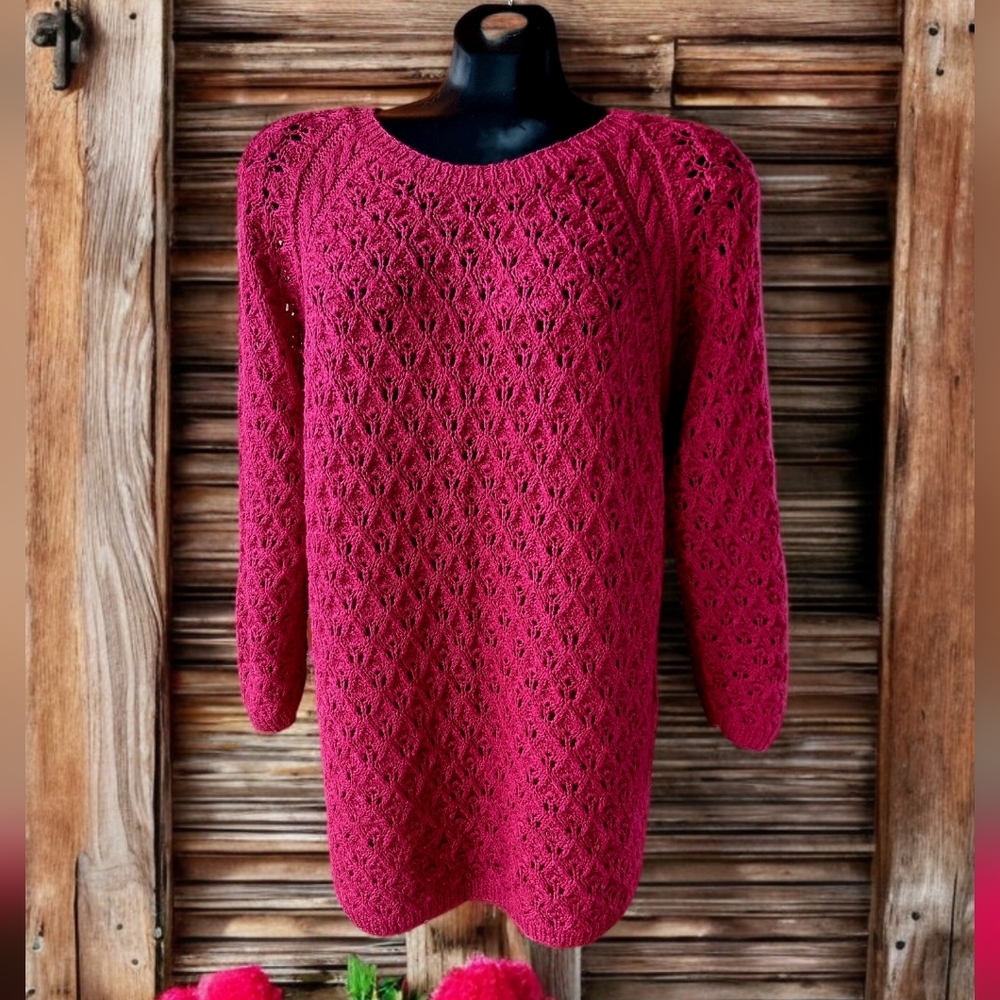 Silk Blend Chic Magenta Oversized Chunky Knit Sweater